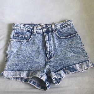 high waisted acid wash denim shorts